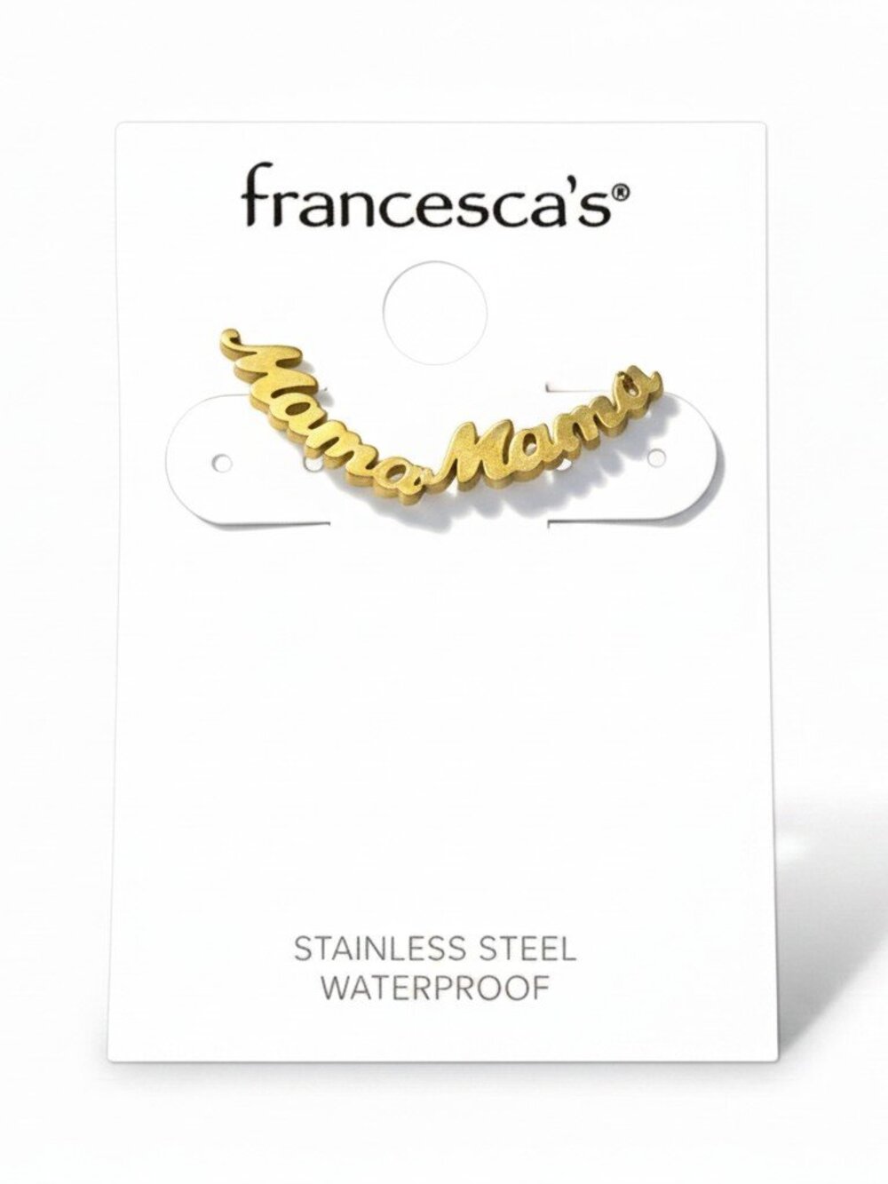 Francesca's Mama Script Stud Earrings Gold Stainless Steel Waterproof New